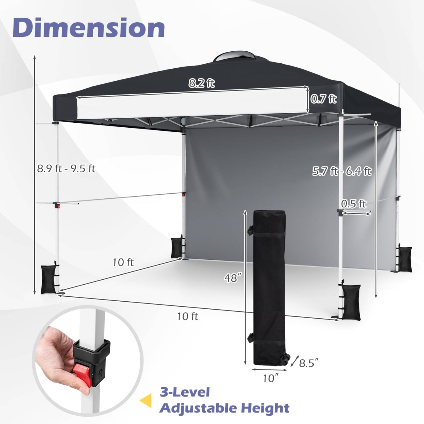 10 x 10 Ft Foldable Pop-Up Canopy With Roller Bag, Black