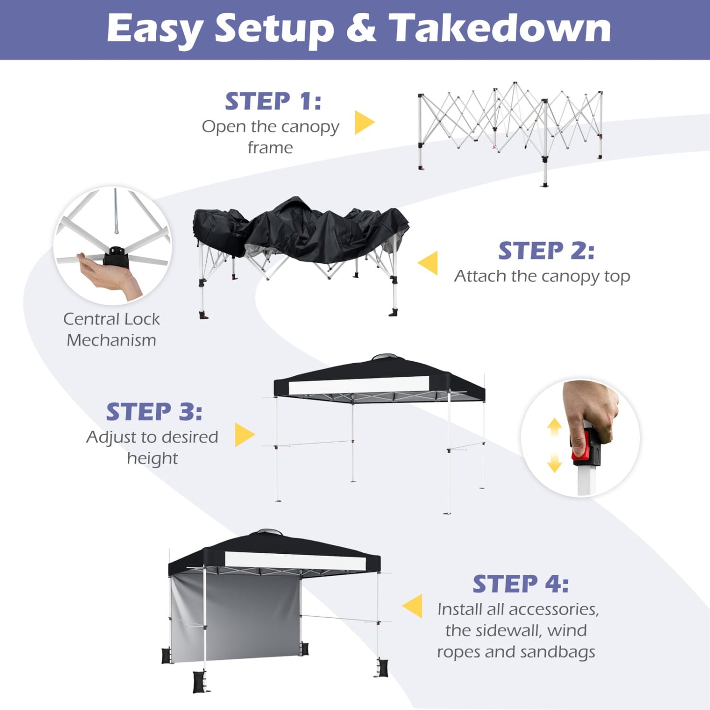 10 x 10 Ft Foldable Pop-Up Canopy With Roller Bag, Black