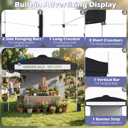 10 x 10 Ft Foldable Pop-Up Canopy With Roller Bag, Black