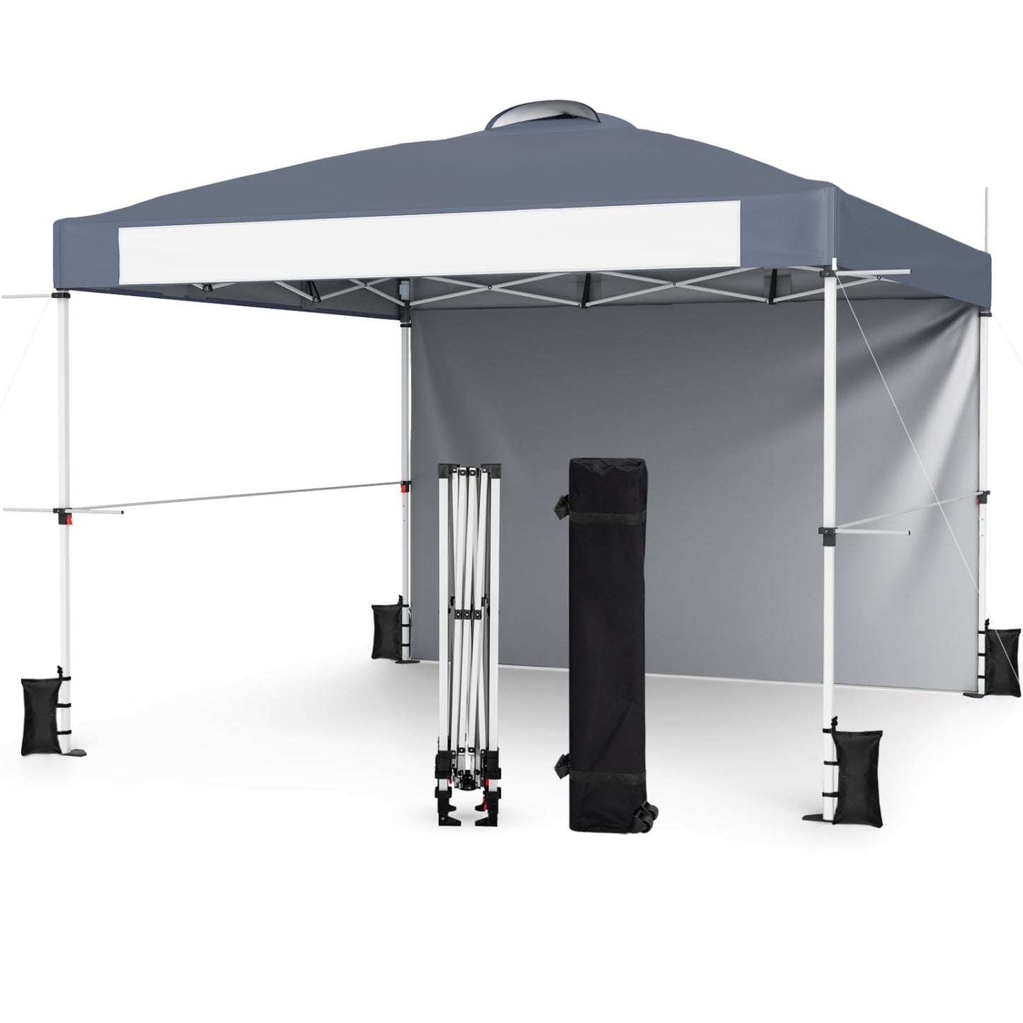 10 x 10 Feet Foldable Commercial Pop-up Canopy with Roller Bag and Banner Strip, Gray