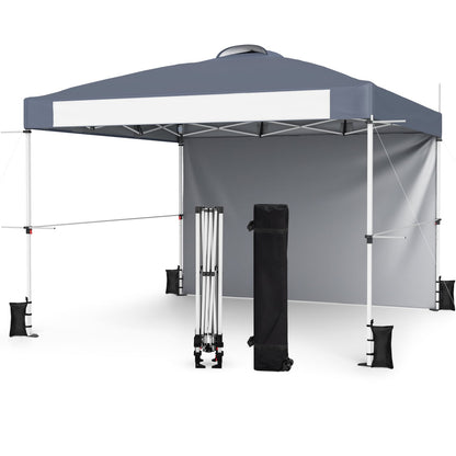 10 x 10 Feet Foldable Commercial Pop-up Canopy with Roller Bag and Banner Strip, Gray