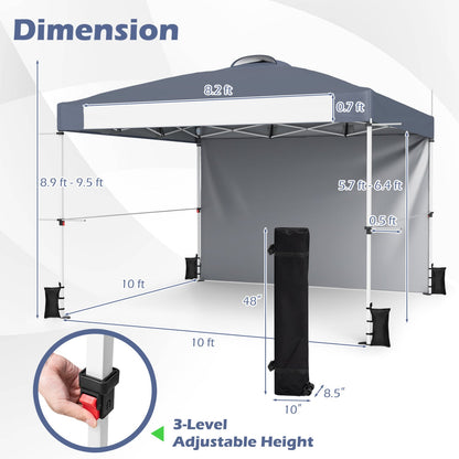 10 x 10 Feet Foldable Commercial Pop-up Canopy with Roller Bag and Banner Strip, Gray