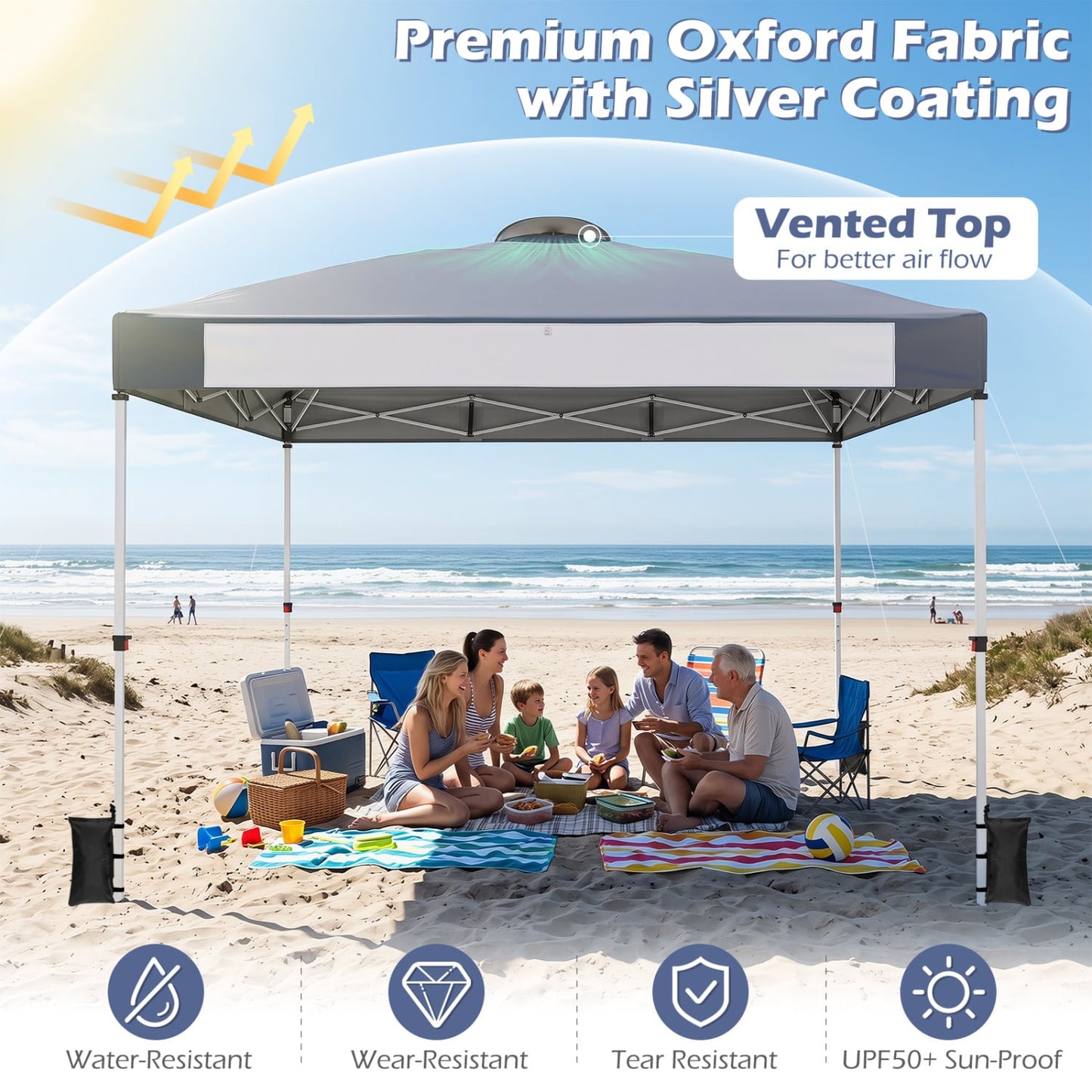 10 x 10 Feet Foldable Commercial Pop-up Canopy with Roller Bag and Banner Strip, Gray