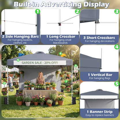 10 x 10 Feet Foldable Commercial Pop-up Canopy with Roller Bag and Banner Strip, Gray
