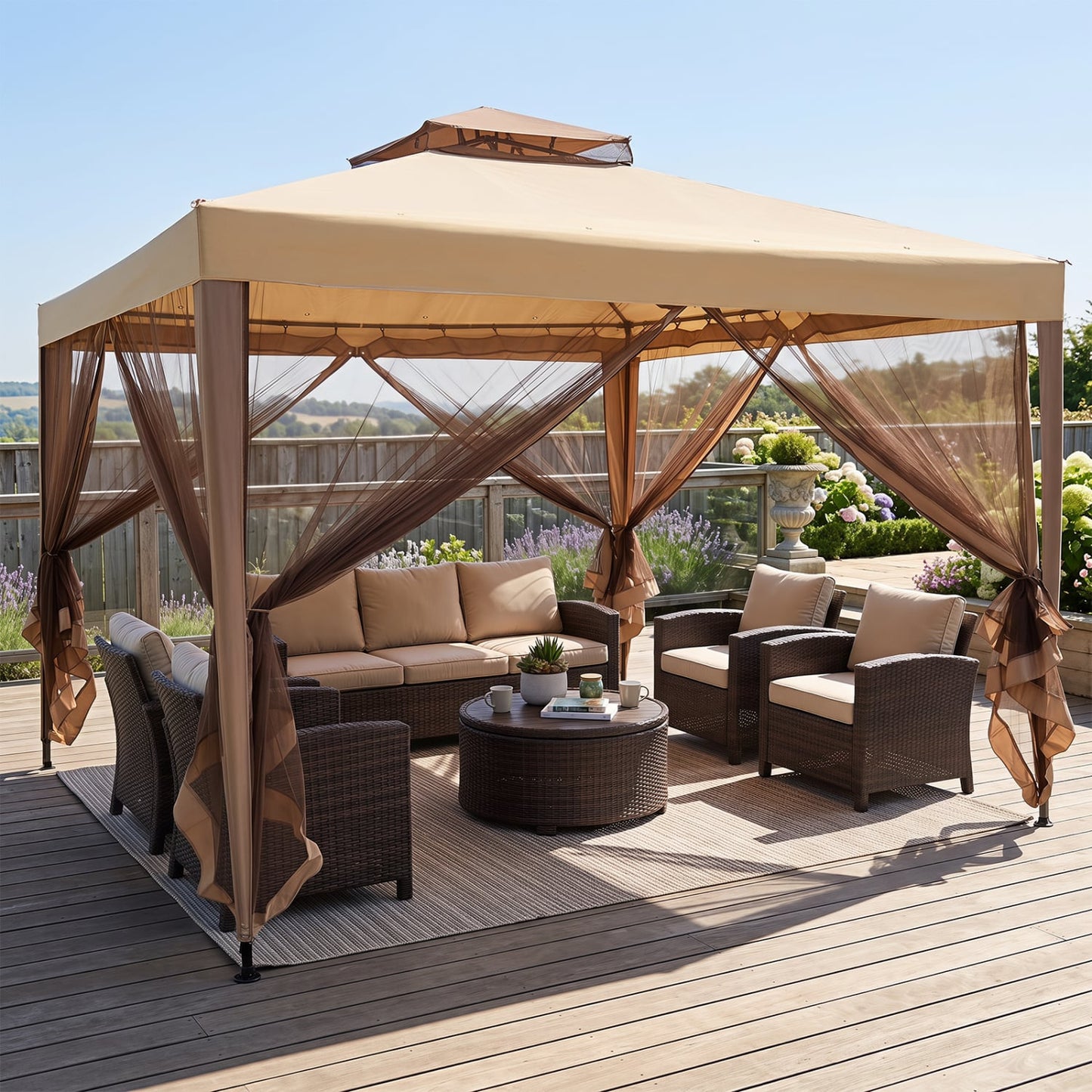 Gazebo avec moustiquaire pour patio de 10x10 pieds, jaune