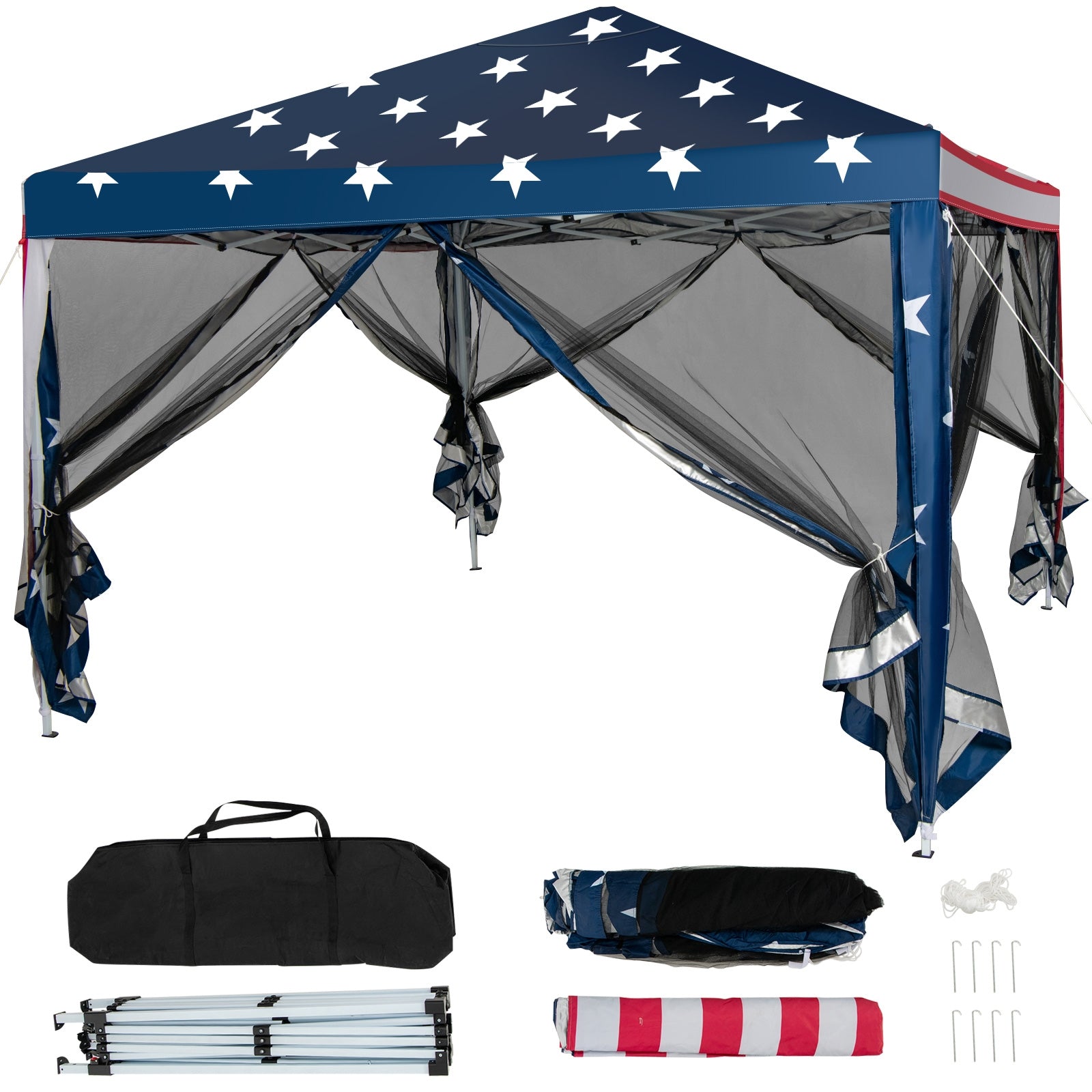 10 x 10 Feet Pop-up Canopy Tent Gazebo Canopy for Outdoor, Navy Canopies American flag pattern at Gallery Canada