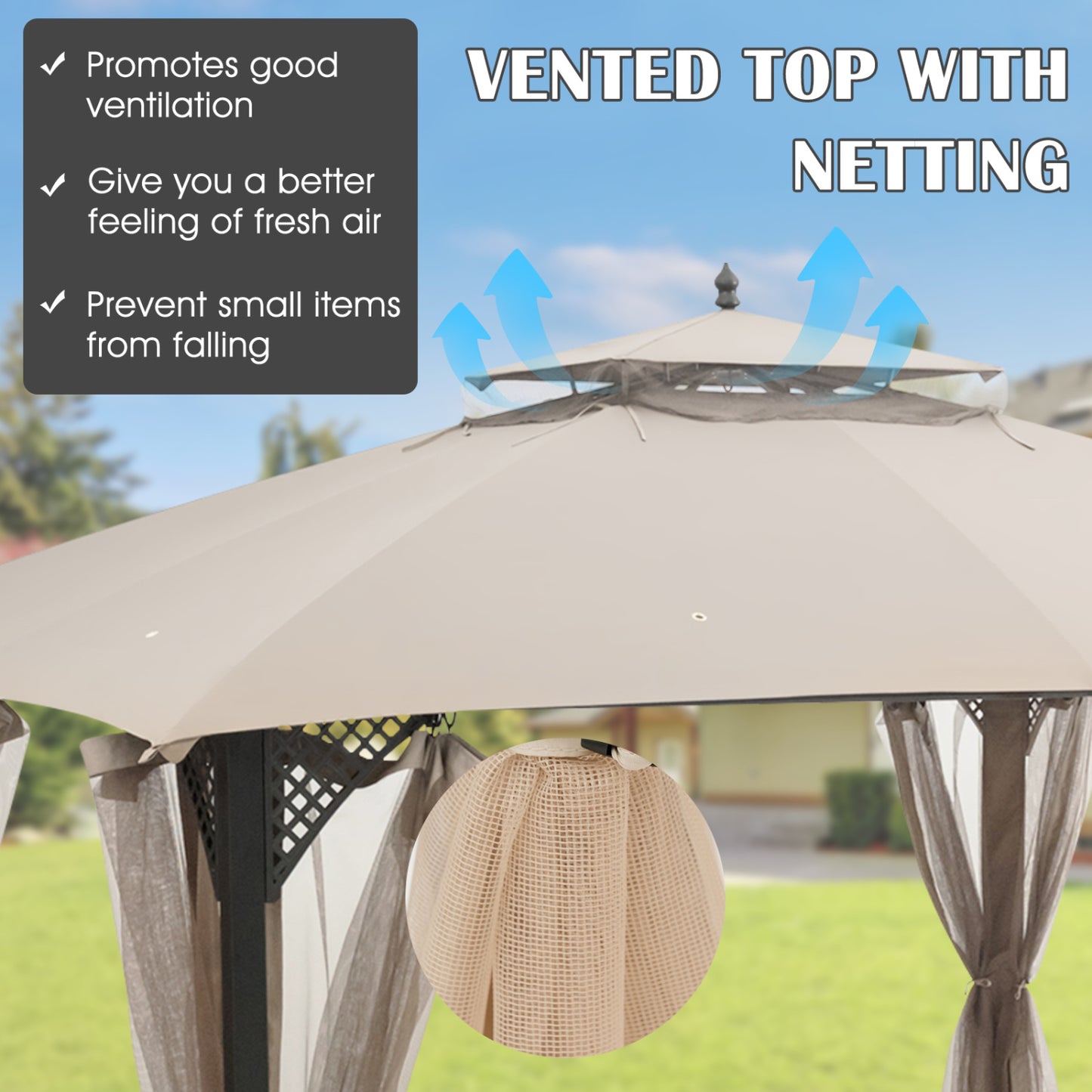 10 x 12 Feet Gazebo Replacement Top, Air Vent, Drainage Holes, Beige Gazebos at Gallery Canada
