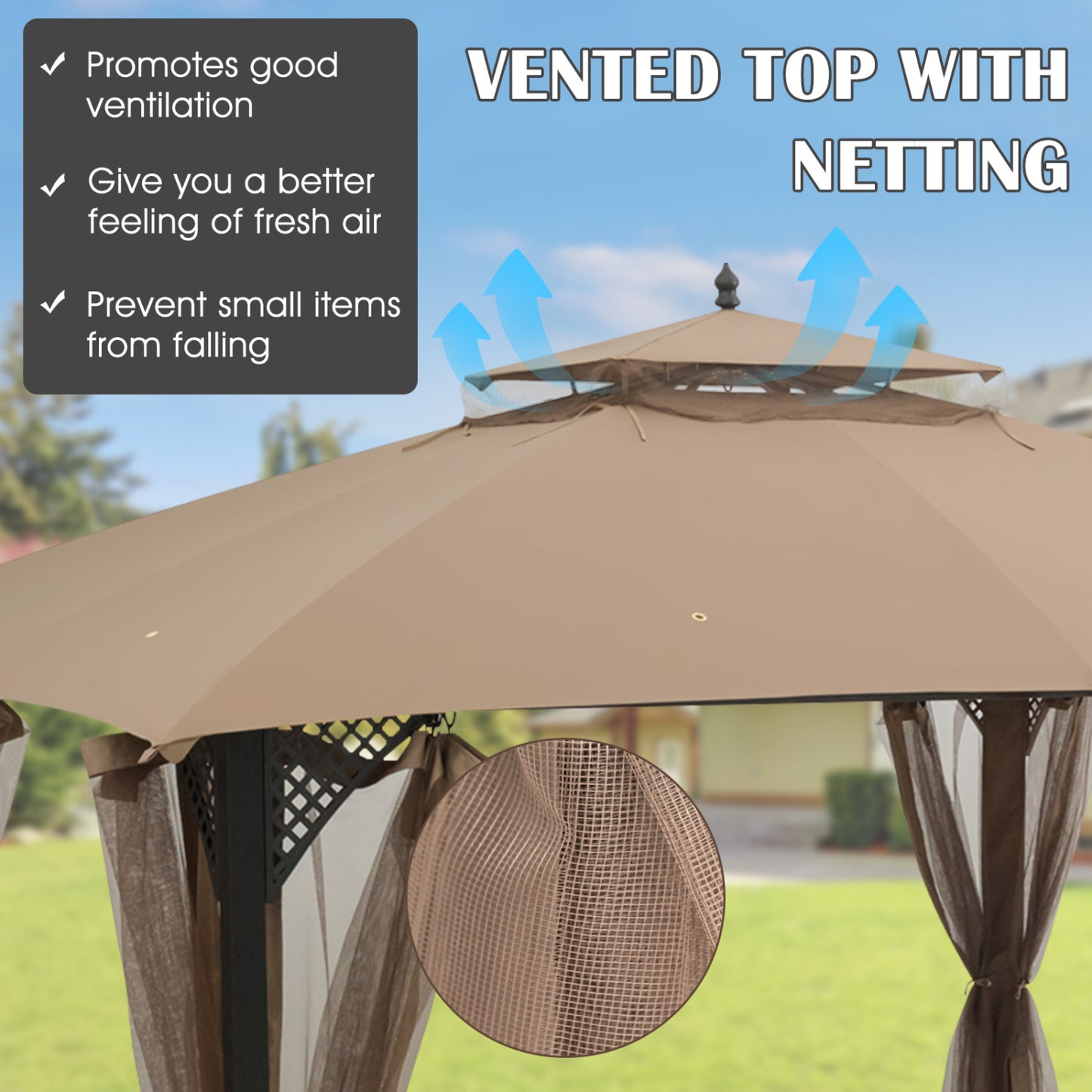 10 x 12 Feet Gazebo Top, Air Vent, Drainage Holes, Brown Gazebos at Gallery Canada