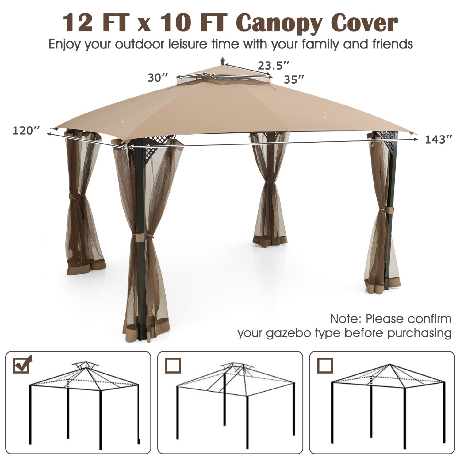 10 x 12 Feet Gazebo Top, Air Vent, Drainage Holes, Brown Gazebos at Gallery Canada