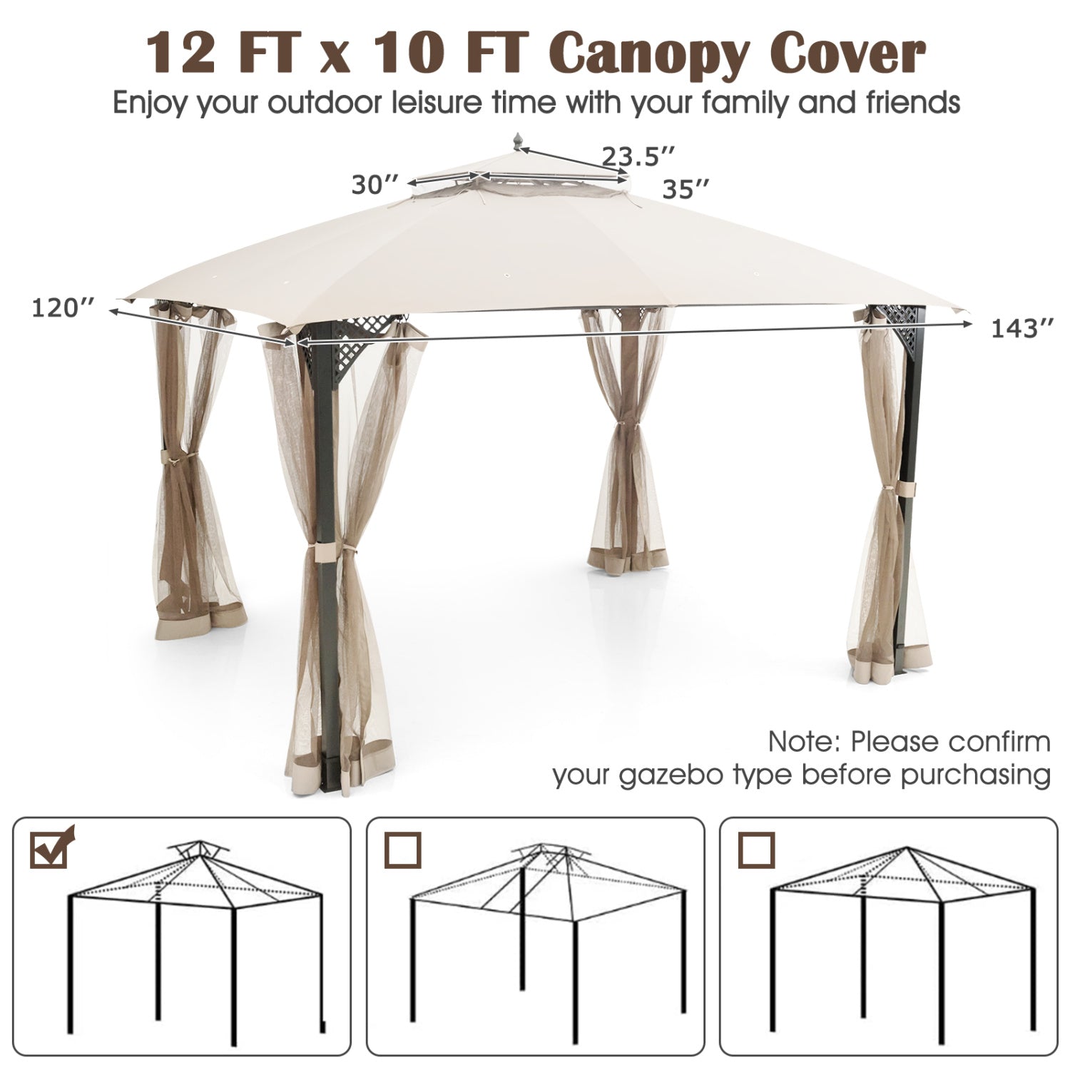 10 x 12 Feet Gazebo Replacement Top, Air Vent, Drainage Holes, Beige Gazebos at Gallery Canada