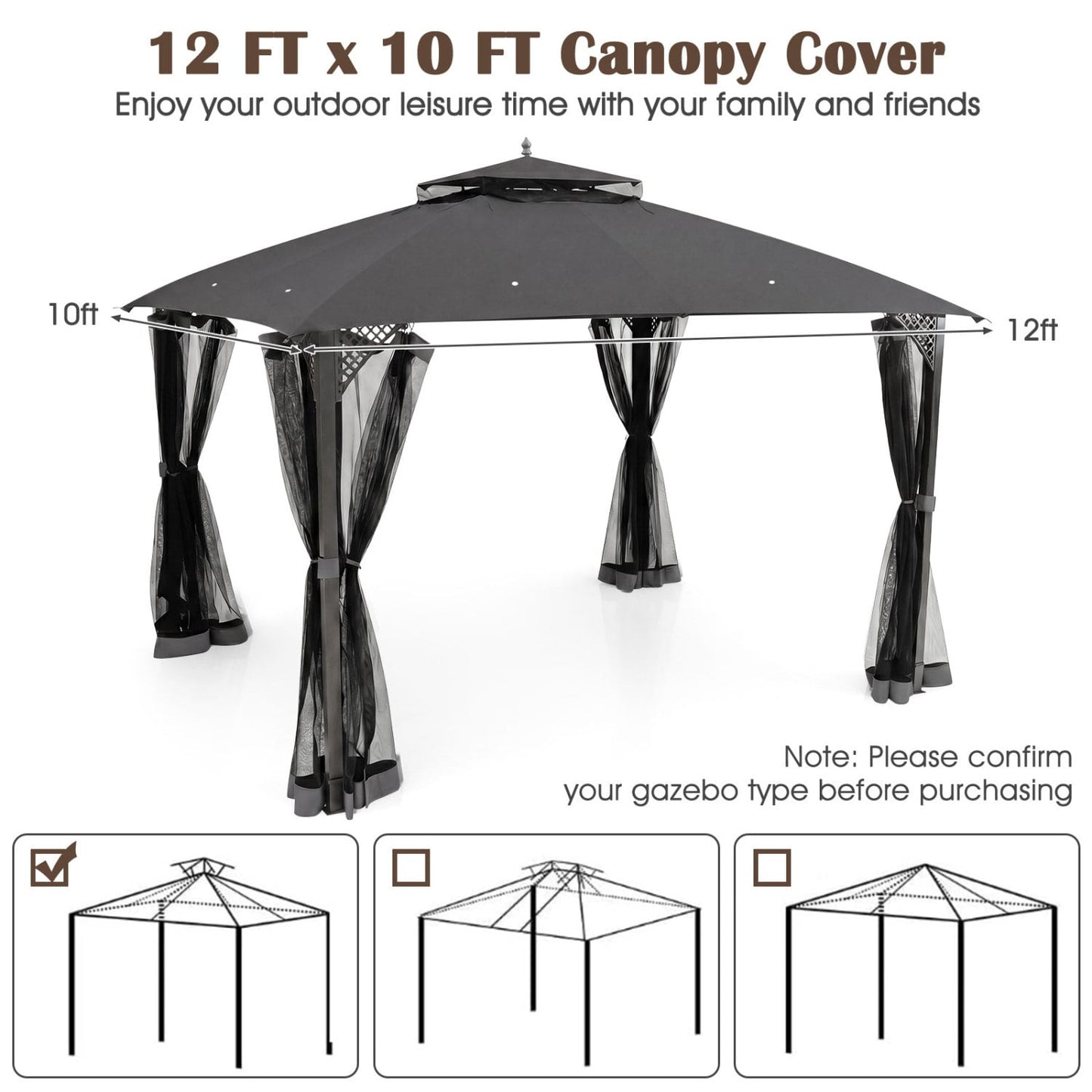 10 X 12 Ft Gazebo Replacement Top, Gray