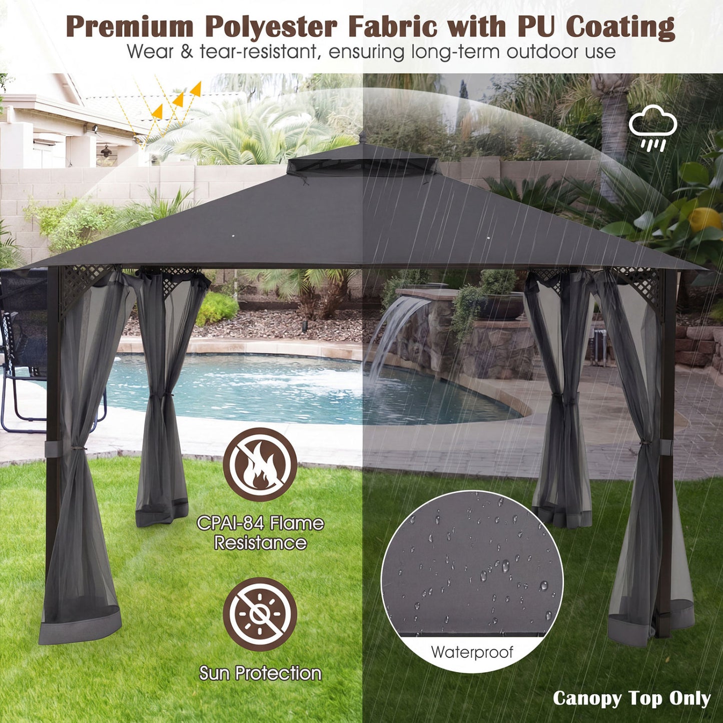 10 X 12 Ft Gazebo Replacement Top, Gray