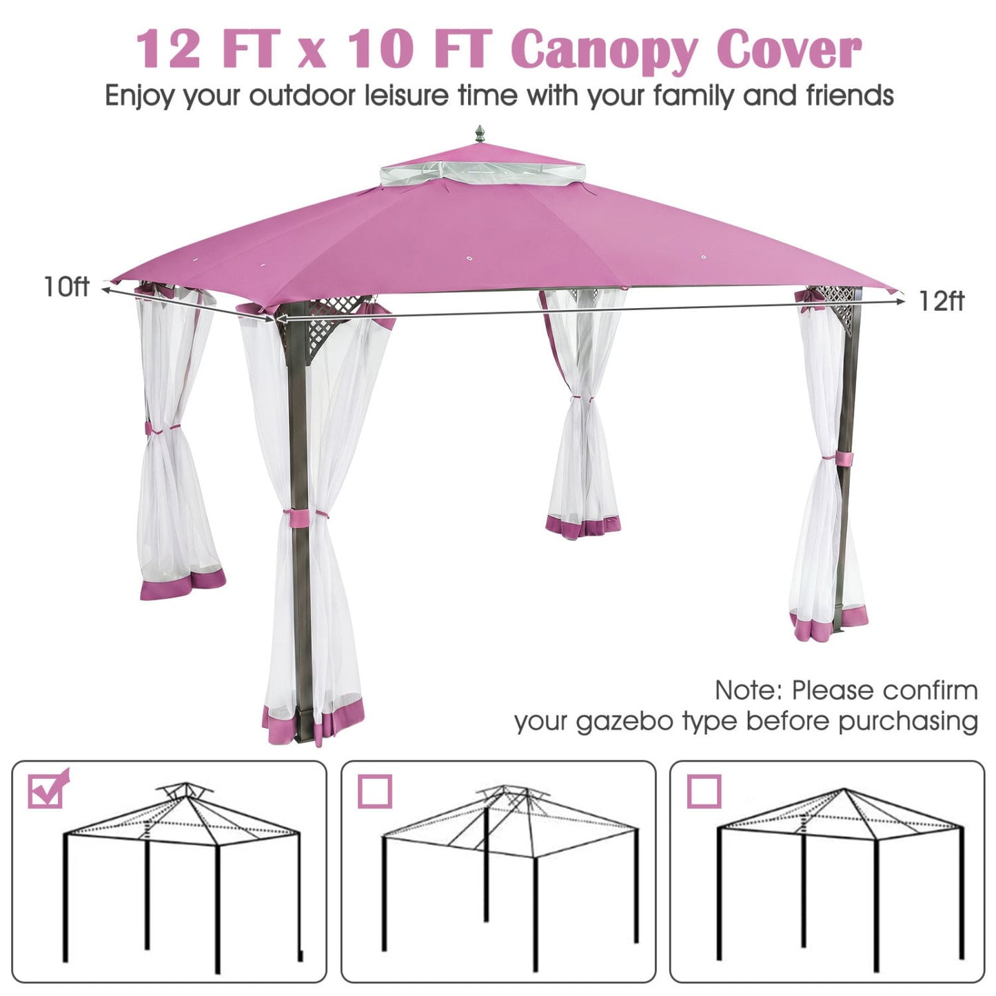 10 x 12 Feet Gazebo Replacement Top, Pink