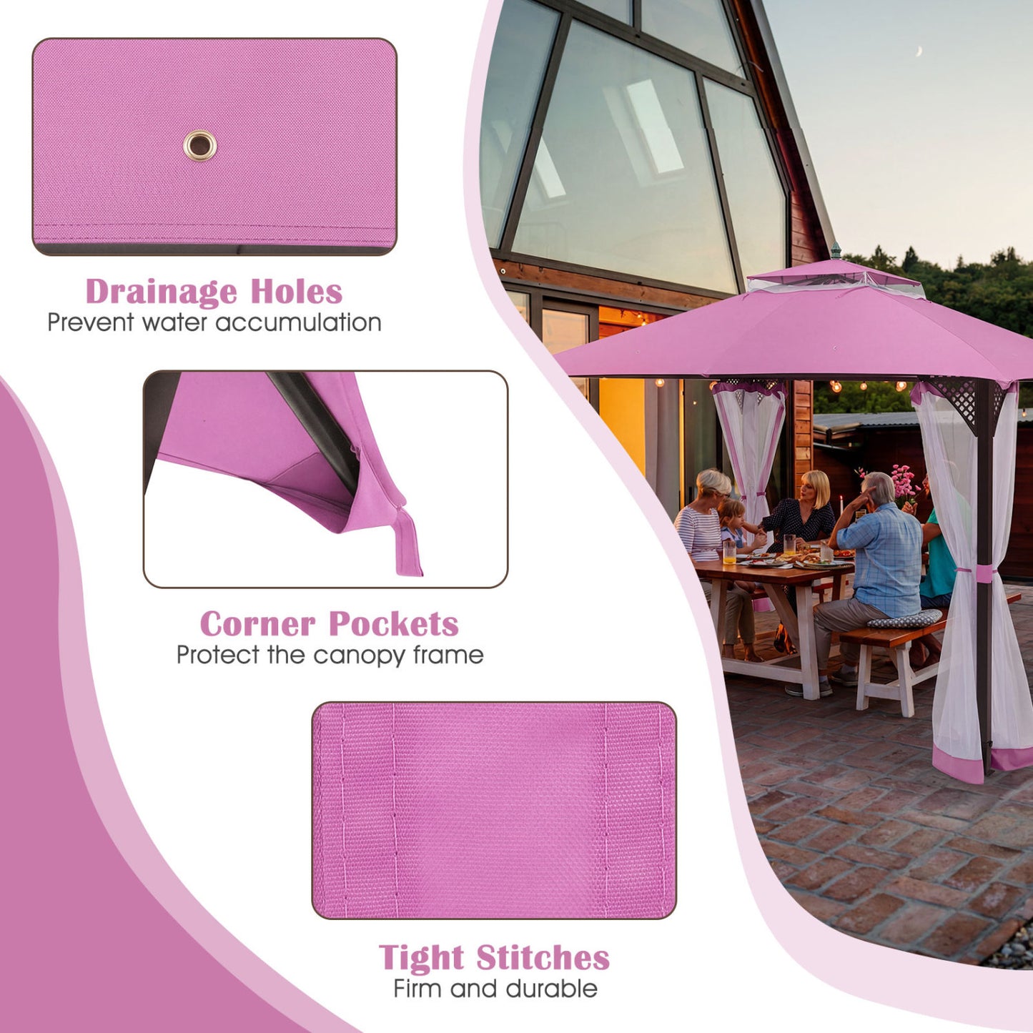 10 x 12 Feet Gazebo Replacement Top, Pink