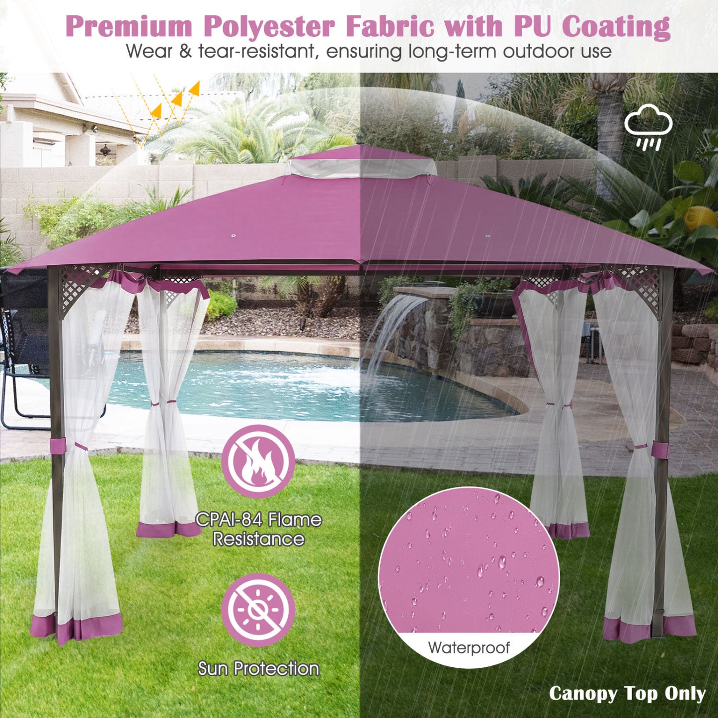 10 x 12 Feet Gazebo Replacement Top, Pink