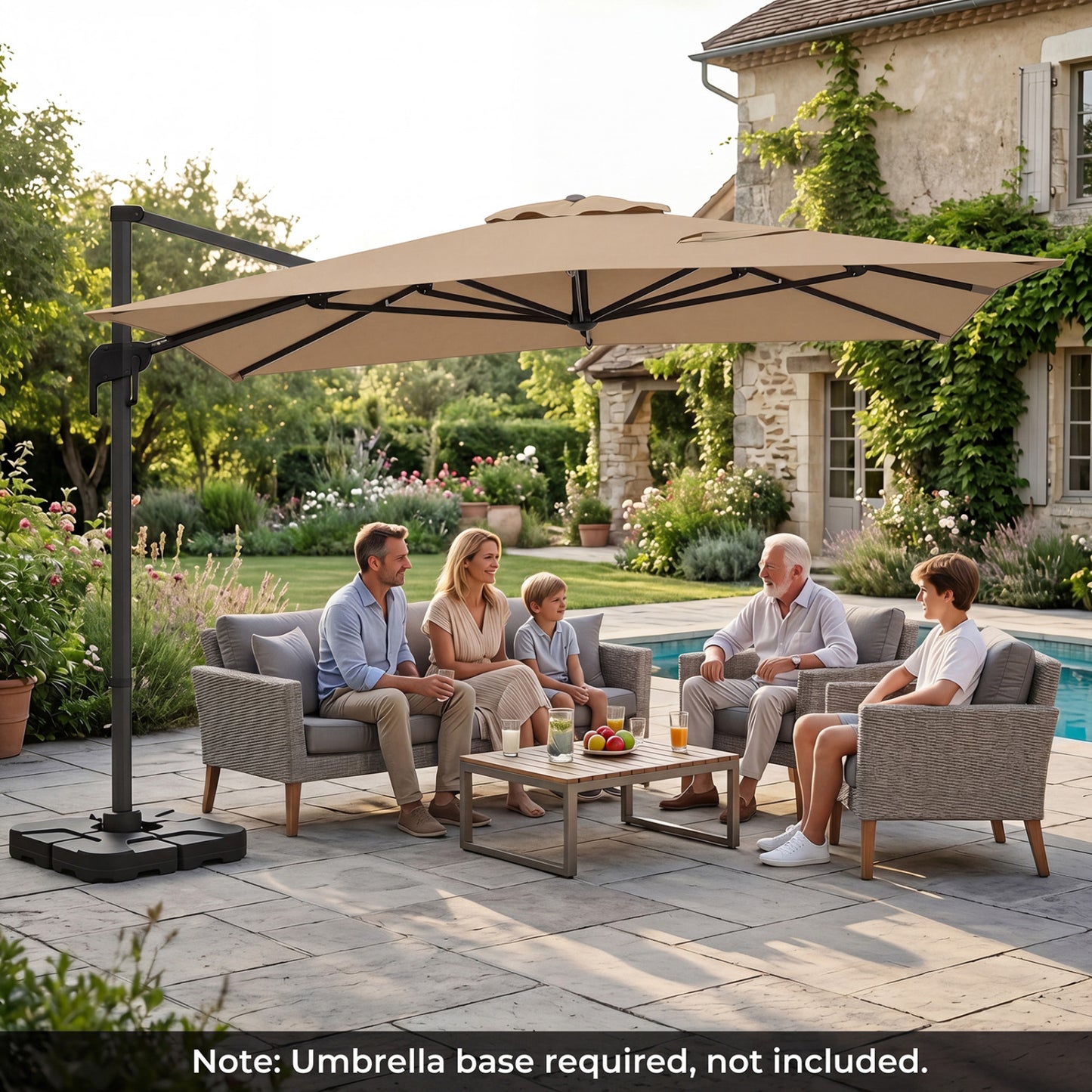 10x13 FT Cantilever Patio Umbrella, 360 Rotation, 5 Tilts, Brown