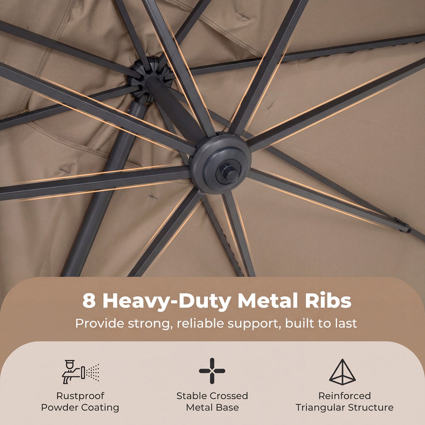 10x13 FT Cantilever Patio Umbrella, 360 Rotation, 5 Tilts, Brown