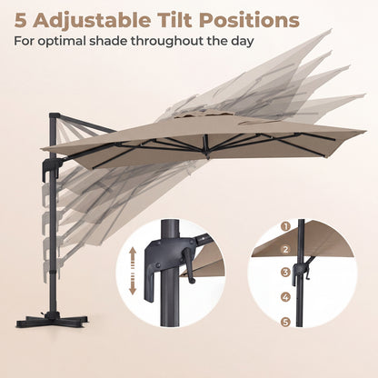 10x13 FT Cantilever Patio Umbrella, 360 Rotation, 5 Tilts, Brown
