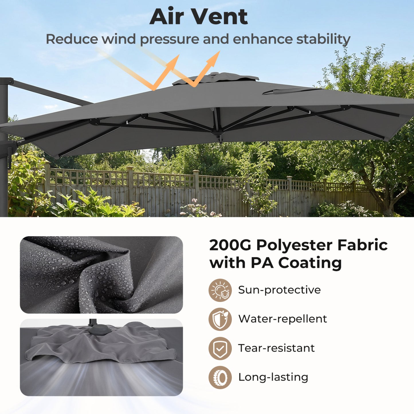 10x13 Ft Cantilever Patio Umbrella, Gray