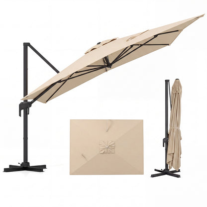 10 x 13 FT Cantilever Patio Umbrella, 360 Rotation, 5 Tilt, Beige