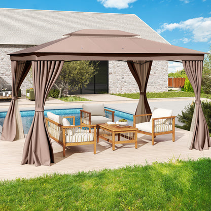 10 x 13 Feet Patio Gazebo Double-Roof with Mesh Netting and Privacy Curtains, Coffee Gazebos at Gallery Canada
