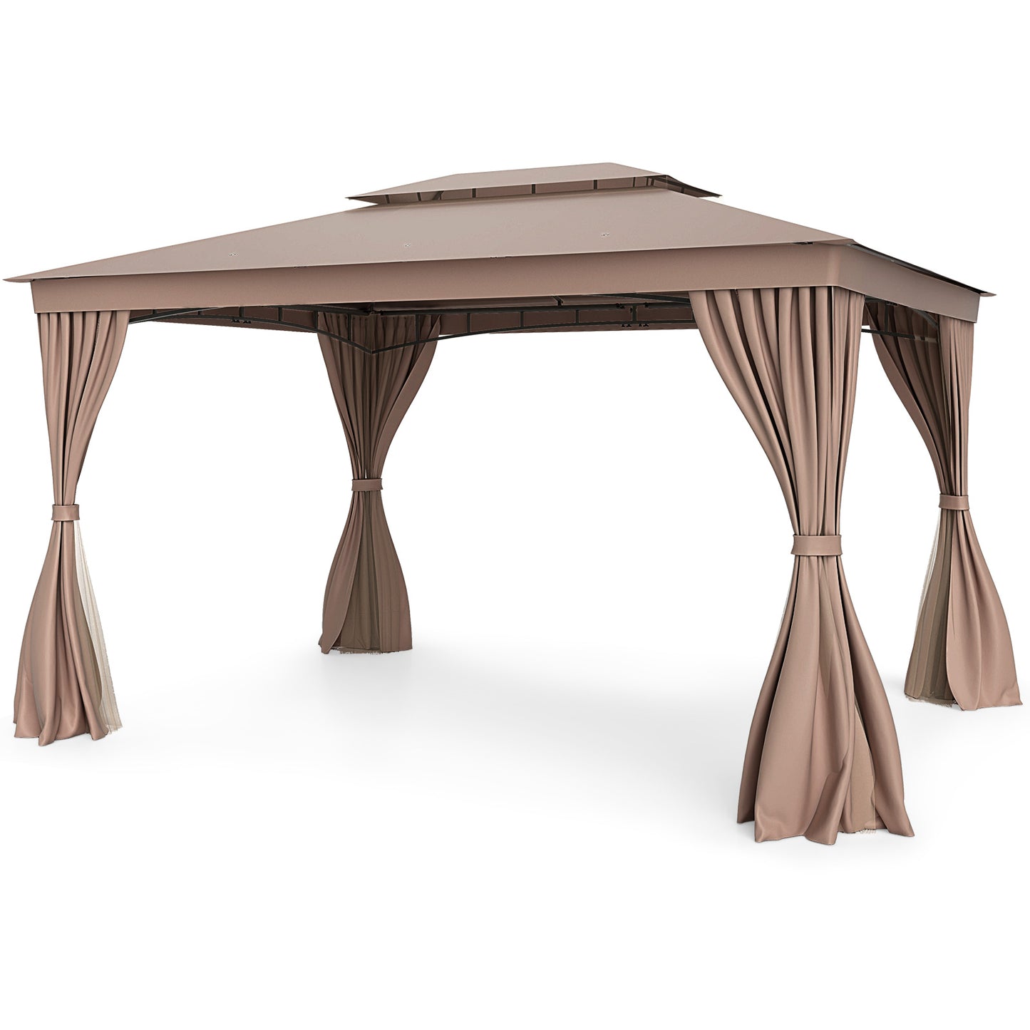 10 x 13 Feet Patio Gazebo Double-Roof with Mesh Netting and Privacy Curtains, Coffee Gazebos at Gallery Canada