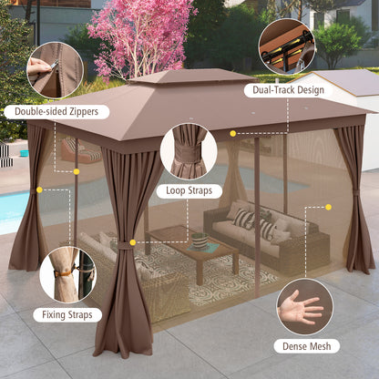 10 x 13 Feet Patio Gazebo Double-Roof with Mesh Netting and Privacy Curtains, Coffee Gazebos at Gallery Canada