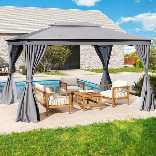 10 x 13 Feet Gazebo, Double Roof, Mesh Netting, Privacy Curtains, Gray