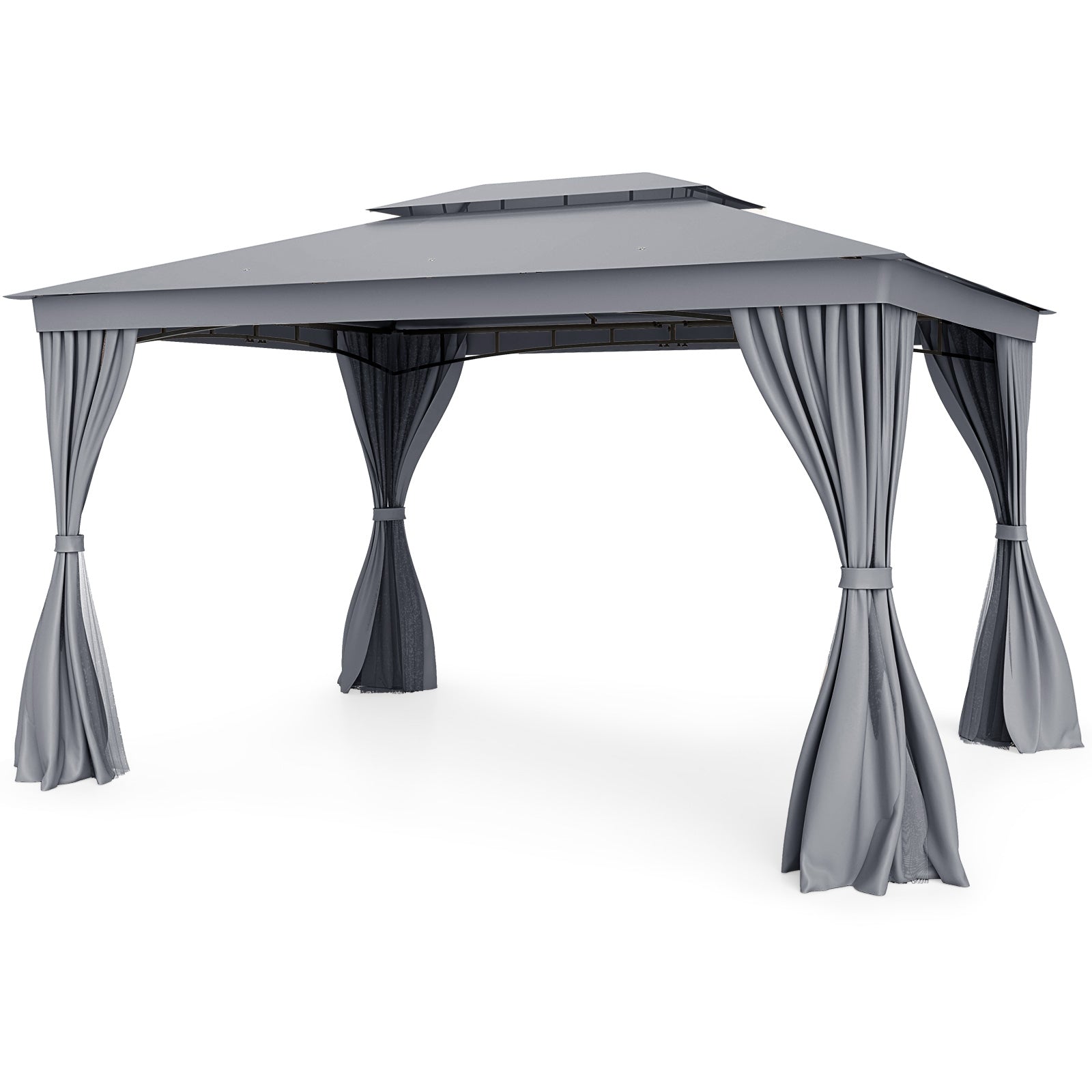 10 x 13 Feet Gazebo, Double Roof, Mesh Netting, Privacy Curtains, Gray Gazebos Gray at Gallery Canada