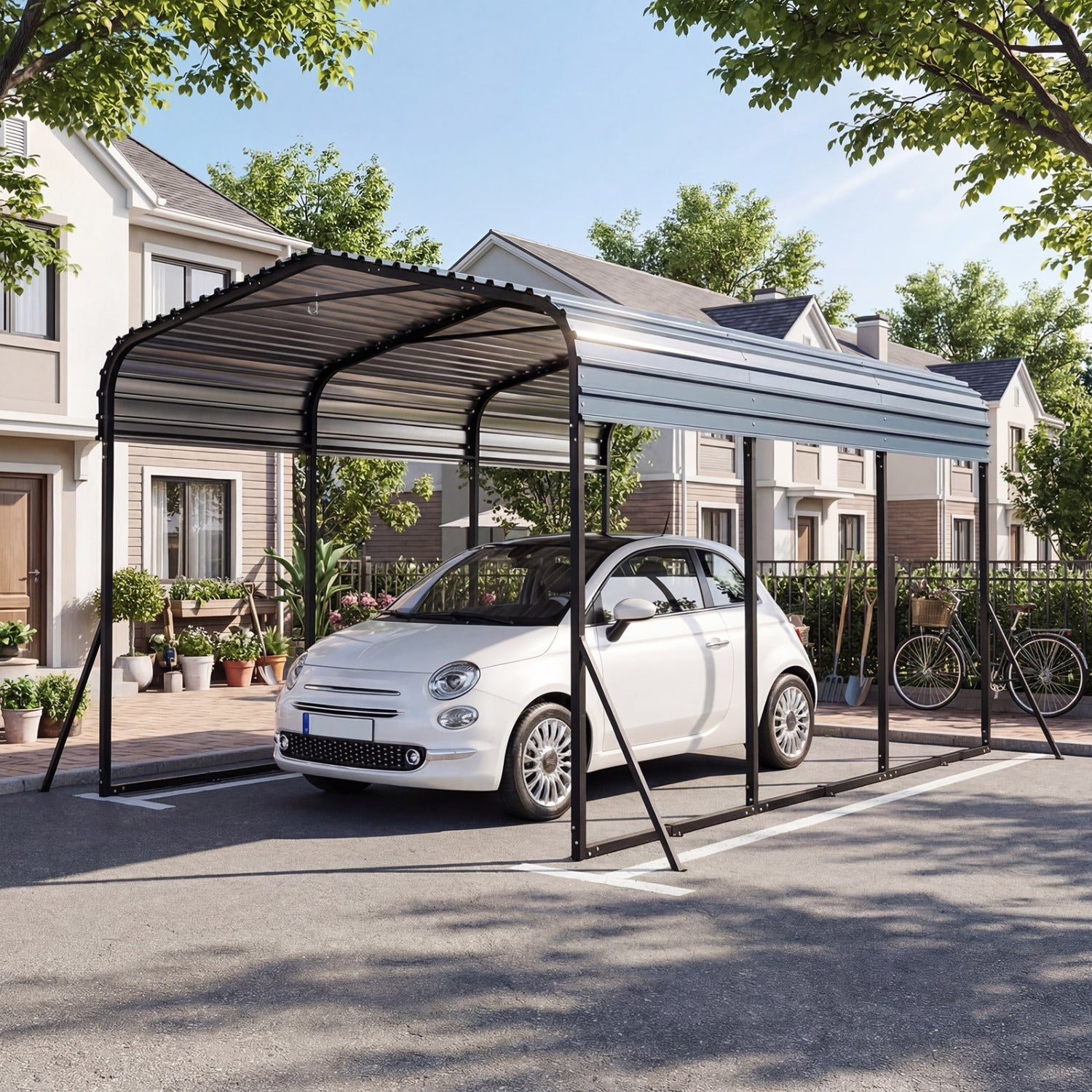 10 x 14.5 FT Heavy-Duty Carport, Galvanized Steel Garage, Black Carports at Gallery Canada