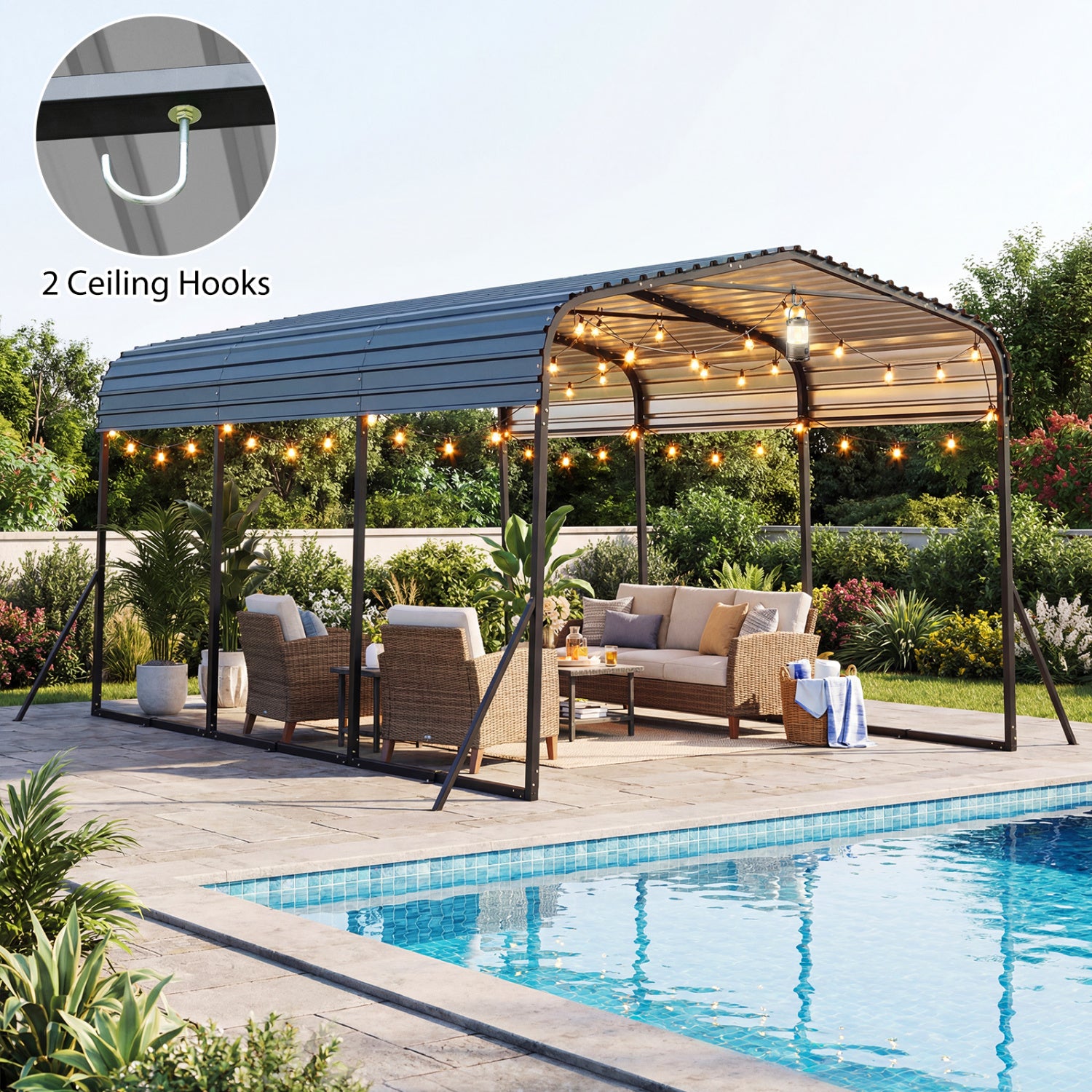 10 x 14.5 FT Heavy-Duty Carport, Galvanized Steel Garage, Black Carports at Gallery Canada