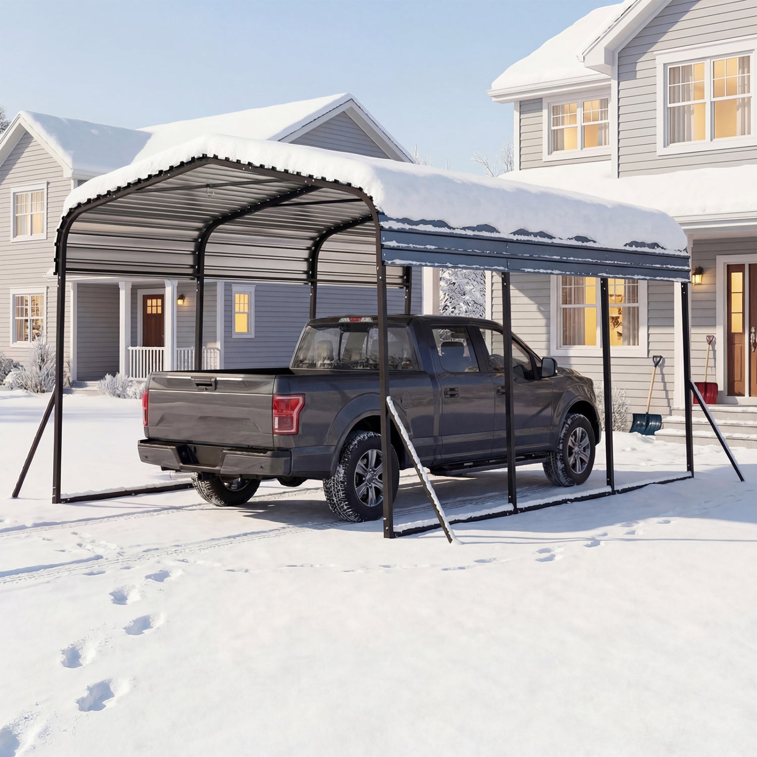 10 x 14.5 FT Heavy-Duty Carport, Galvanized Steel Garage, Black Carports at Gallery Canada