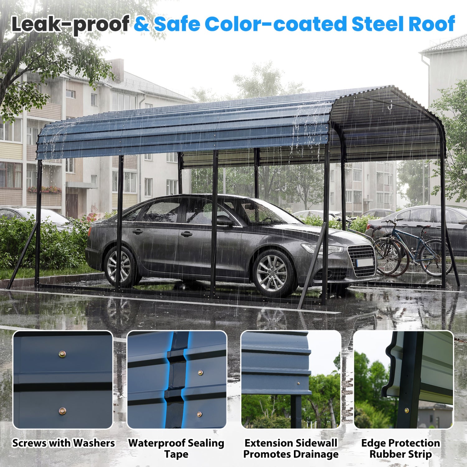 10 x 14.5 FT Heavy-Duty Carport, Galvanized Steel Garage, Black Carports at Gallery Canada