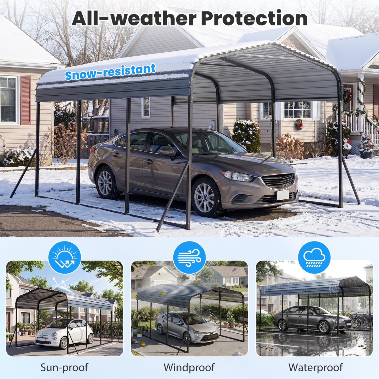 10 x 14.5 FT Heavy-Duty Carport, Galvanized Steel Garage, Black Carports at Gallery Canada