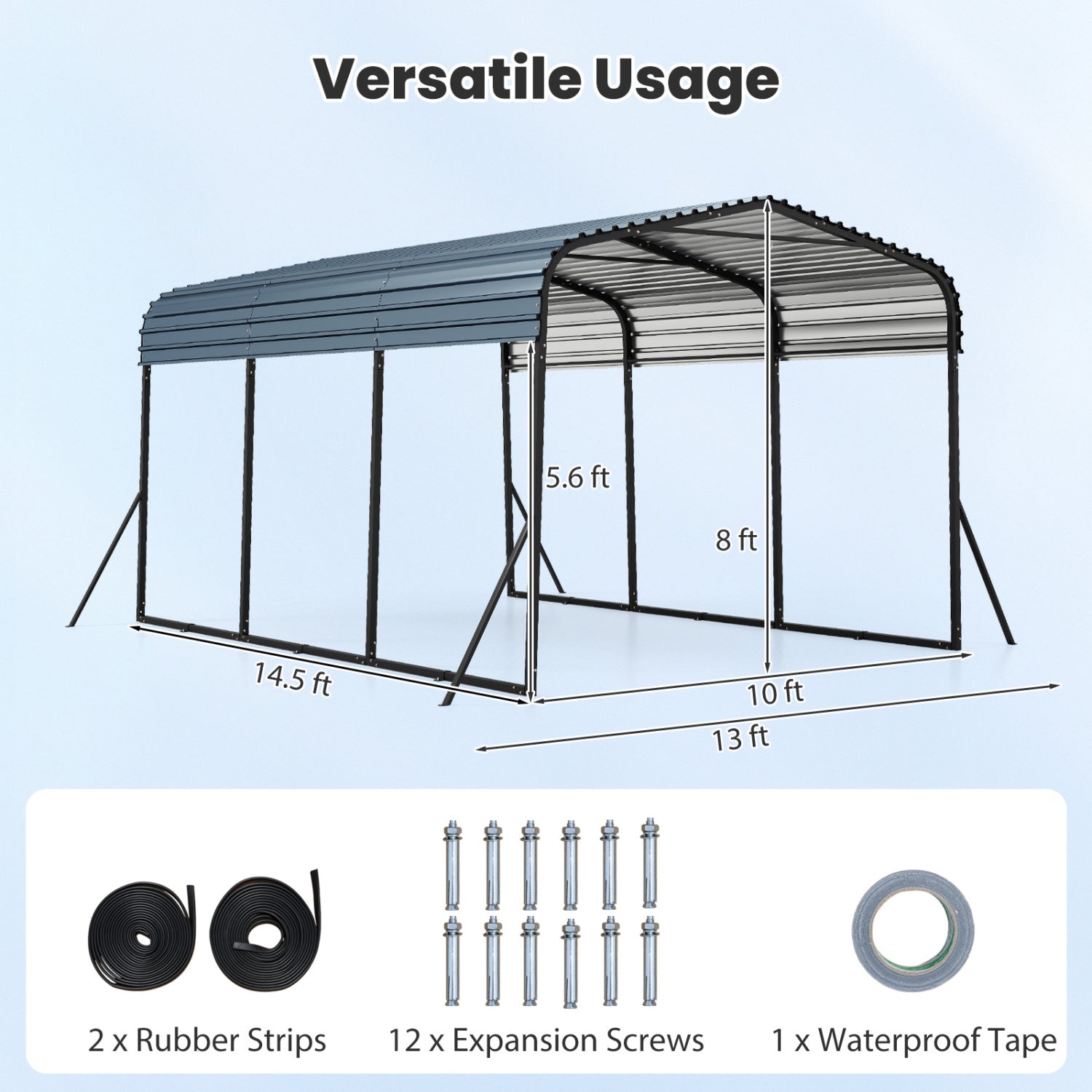 10 x 14.5 FT Heavy-Duty Carport, Galvanized Steel Garage, Black Carports at Gallery Canada