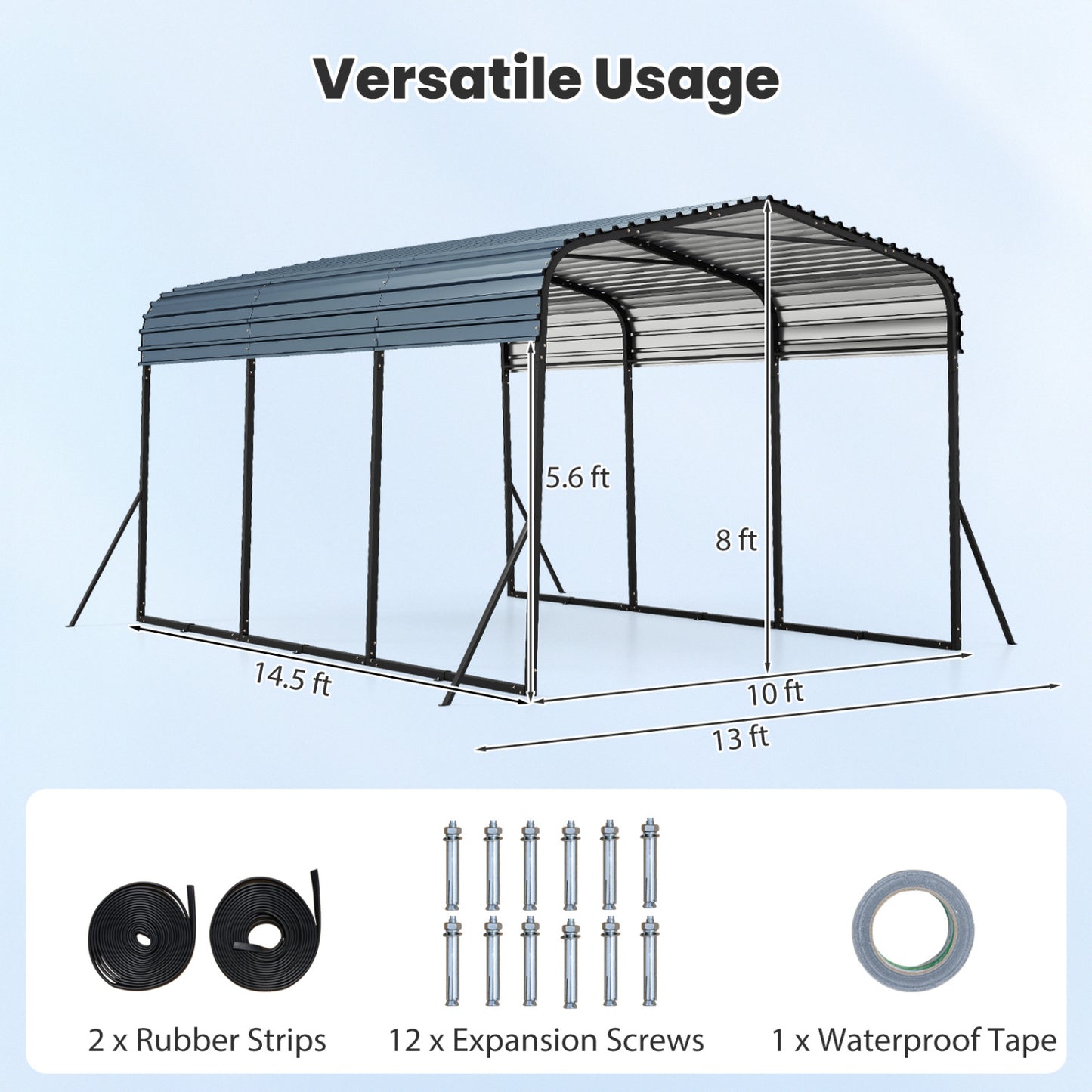 10 x 14.5 FT Heavy-Duty Carport, Galvanized Steel Garage, Black Carports at Gallery Canada
