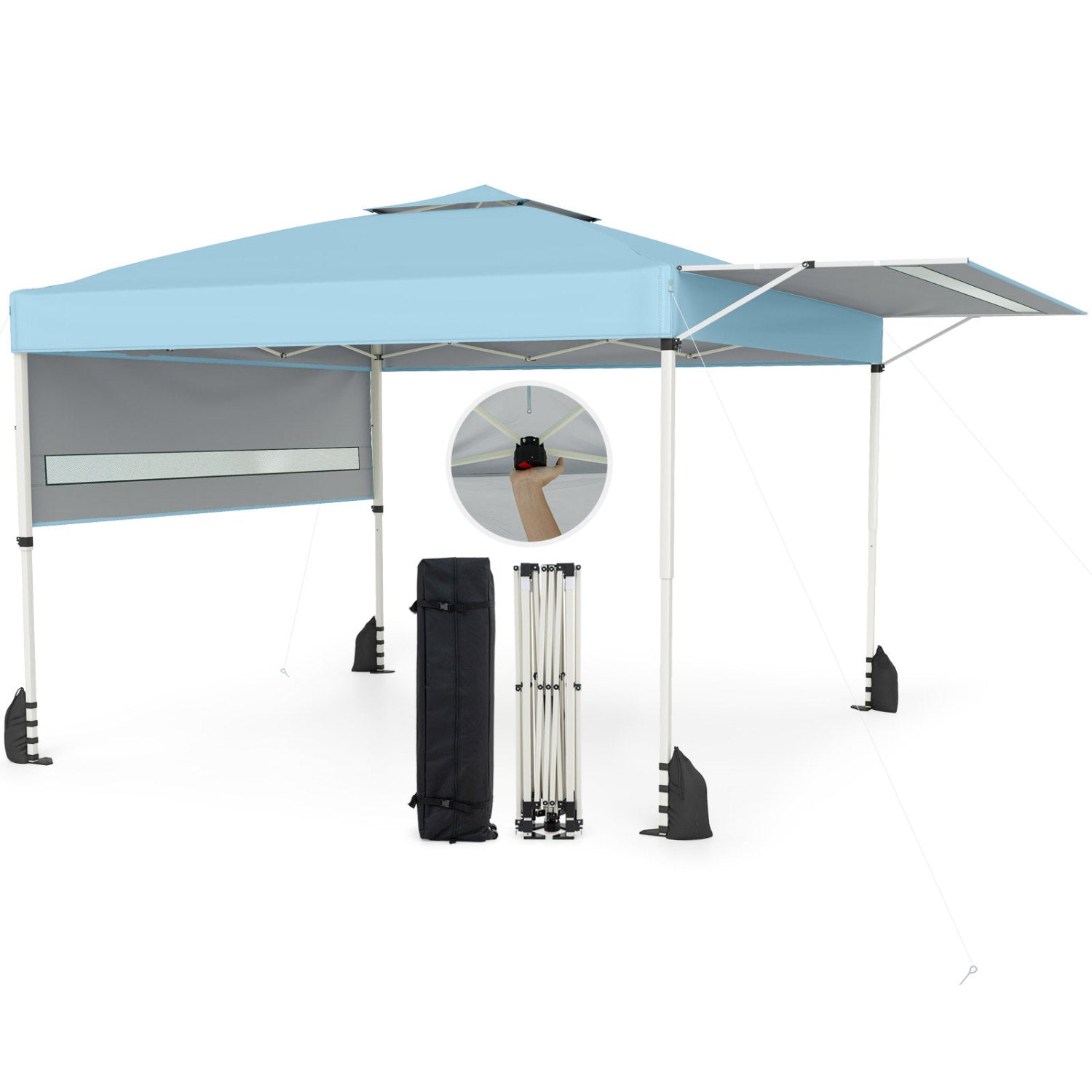10 x 17 Feet Pop Up Canopy Tent, Dual Adjustable Awnings, Blue Tents at Gallery Canada