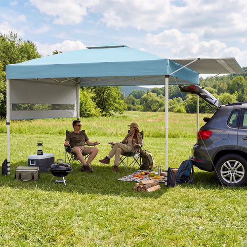 10 x 17 Feet Pop Up Canopy Tent, Dual Adjustable Awnings, Blue
