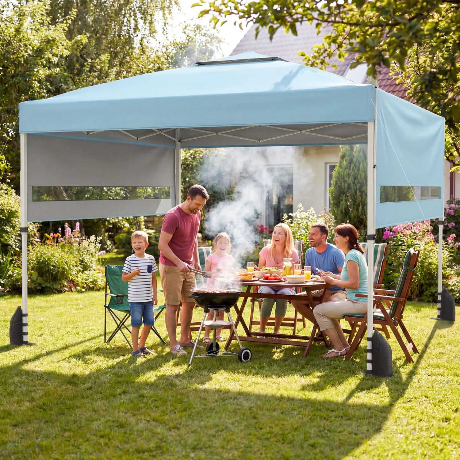 10 x 17 Feet Pop Up Canopy Tent, Dual Adjustable Awnings, Blue Tents at Gallery Canada