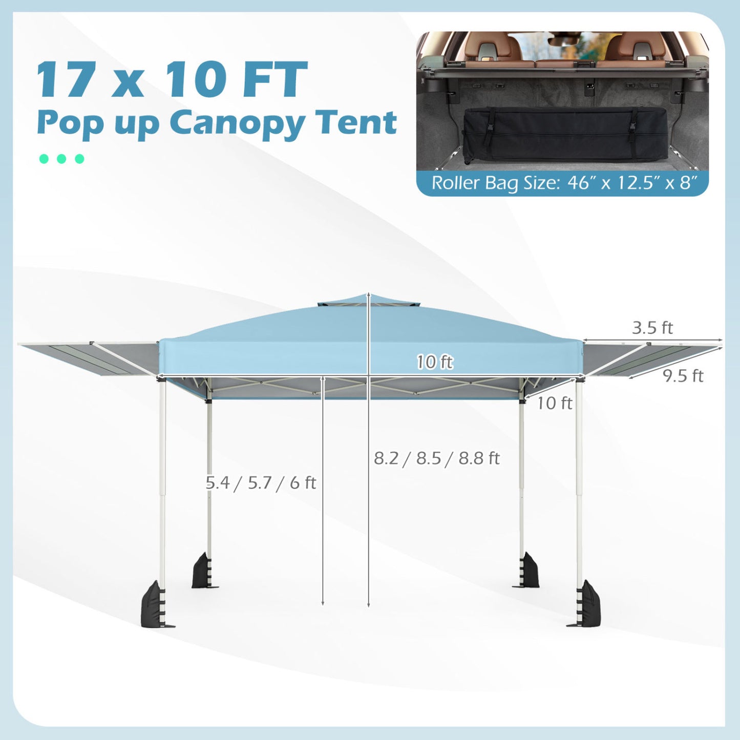 10 x 17 Feet Pop Up Canopy Tent, Dual Adjustable Awnings, Blue Tents at Gallery Canada