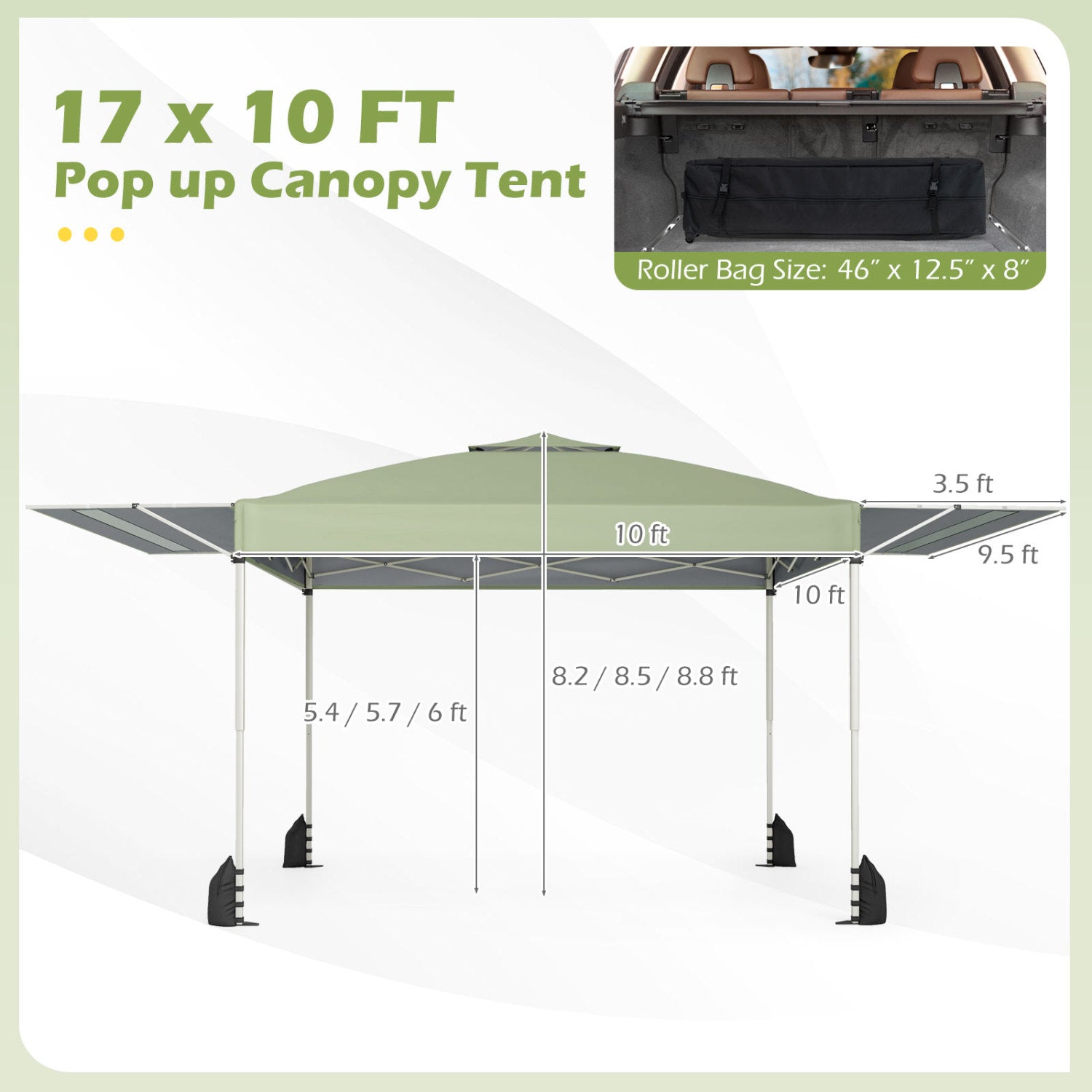 10x17 Feet Pop Up Canopy Tent, Dual Adjustable Awnings, Green Tents at Gallery Canada