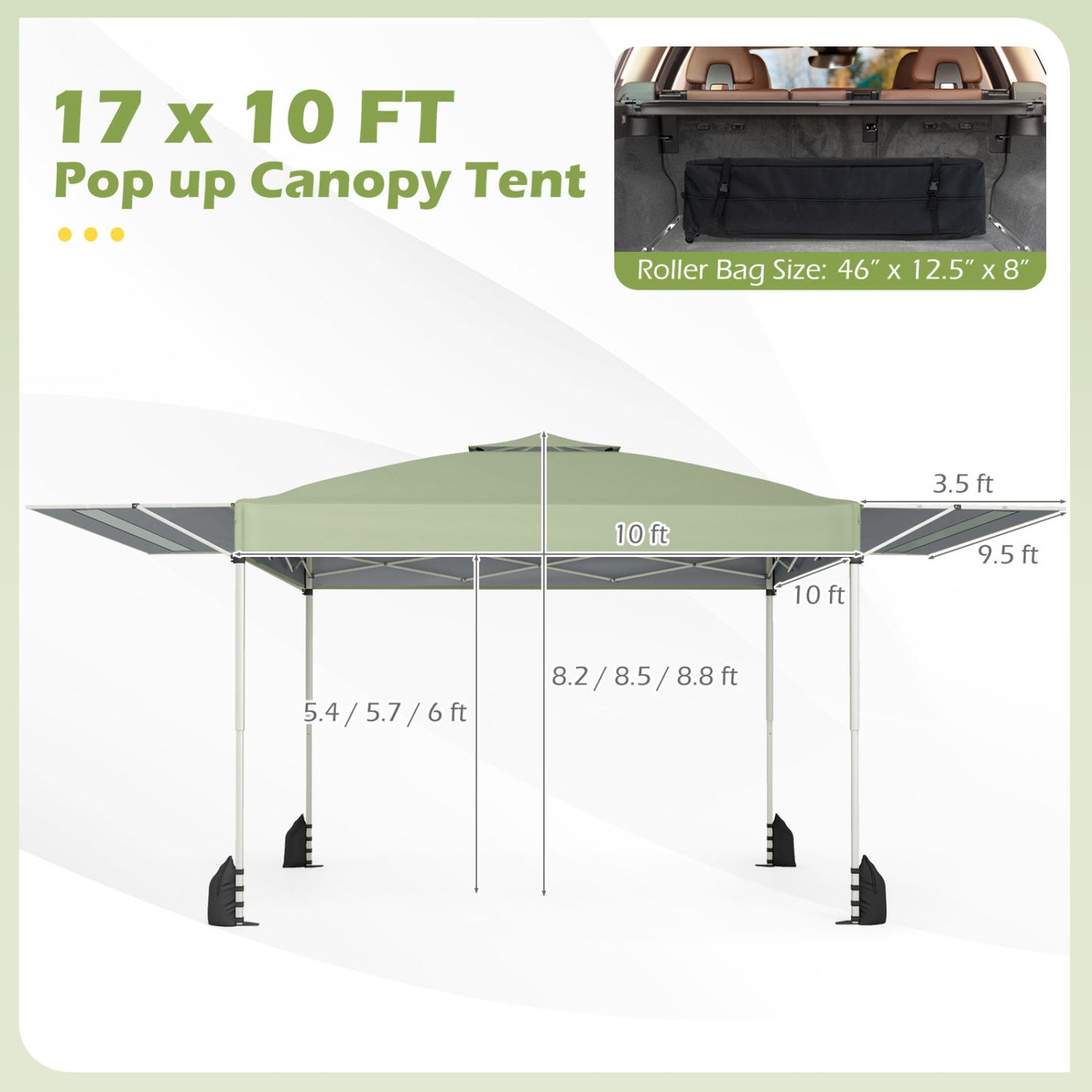 10x17 Feet Pop Up Canopy Tent, Dual Adjustable Awnings, Green Tents at Gallery Canada