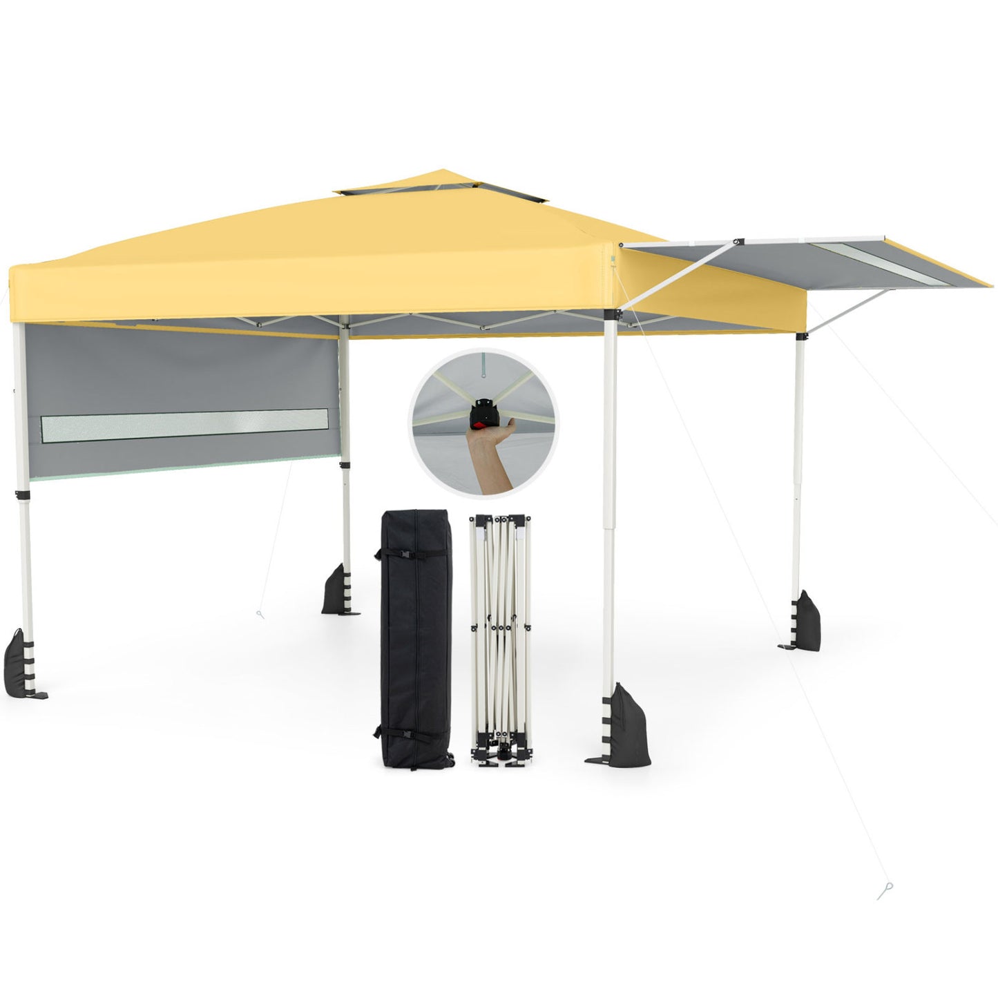 10 x 17 Feet Pop Up Canopy Tent, Dual Adjustable Awnings, Yellow Tents at Gallery Canada