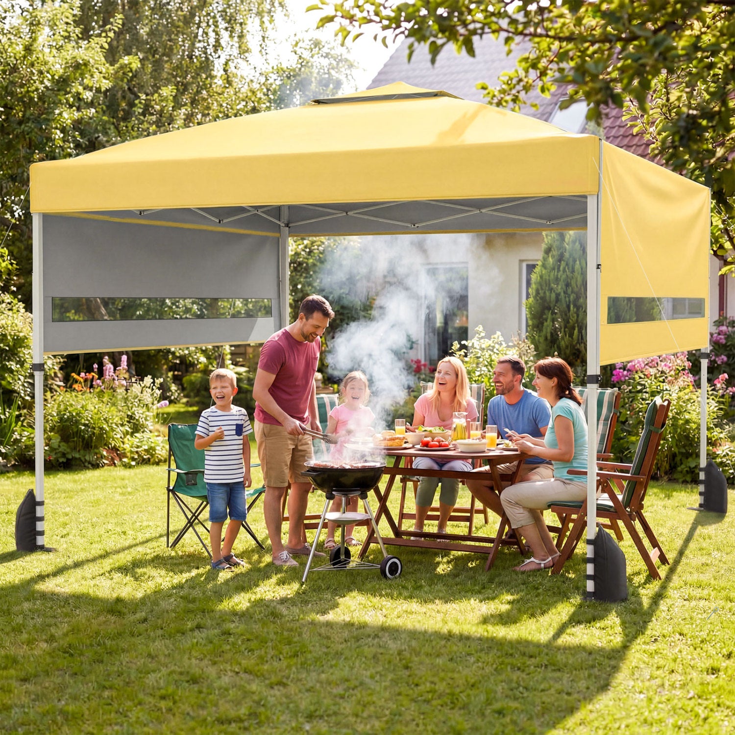 10 x 17 Feet Pop Up Canopy Tent, Dual Adjustable Awnings, Yellow Tents at Gallery Canada