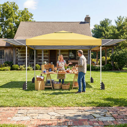10 x 17 Feet Pop Up Canopy Tent, Dual Adjustable Awnings, Yellow Tents at Gallery Canada