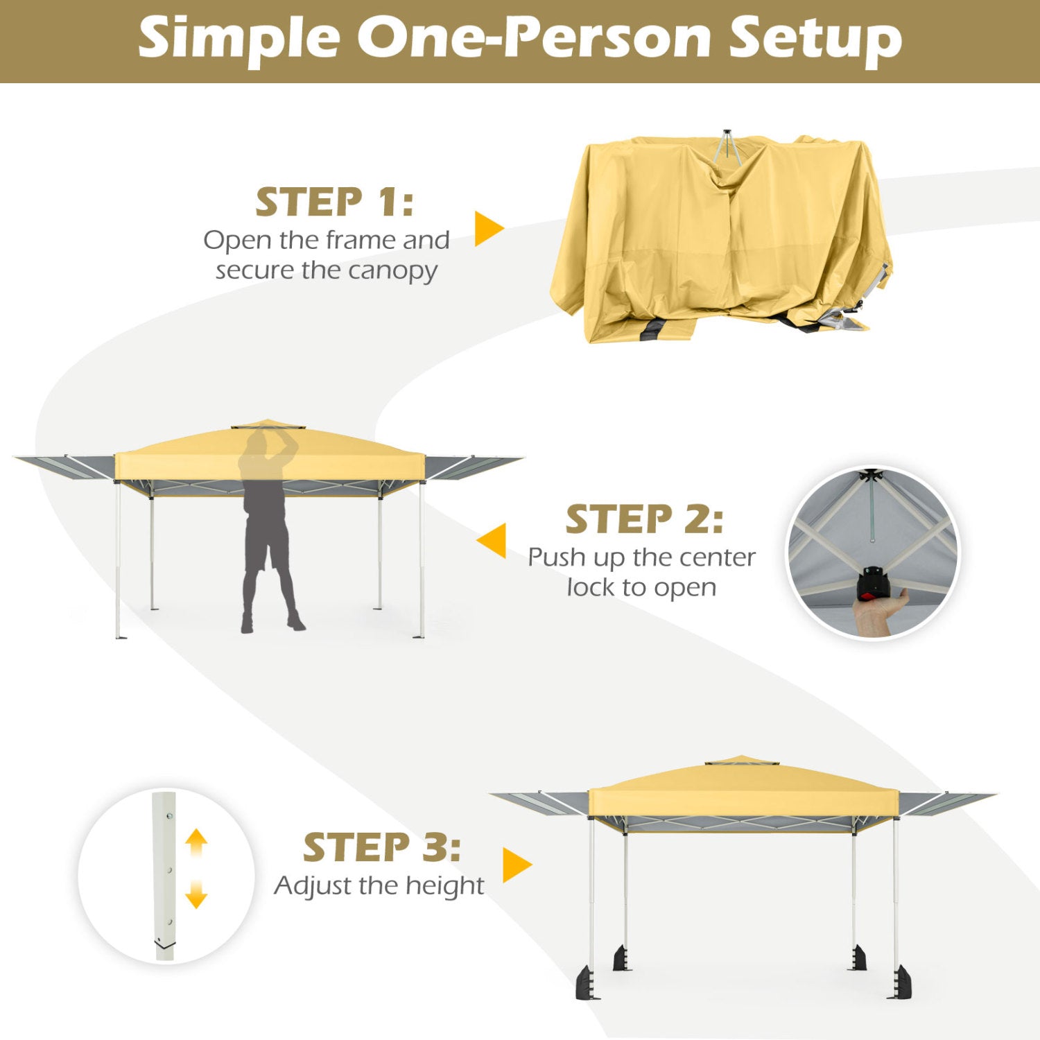 10 x 17 Feet Pop Up Canopy Tent, Dual Adjustable Awnings, Yellow Tents at Gallery Canada