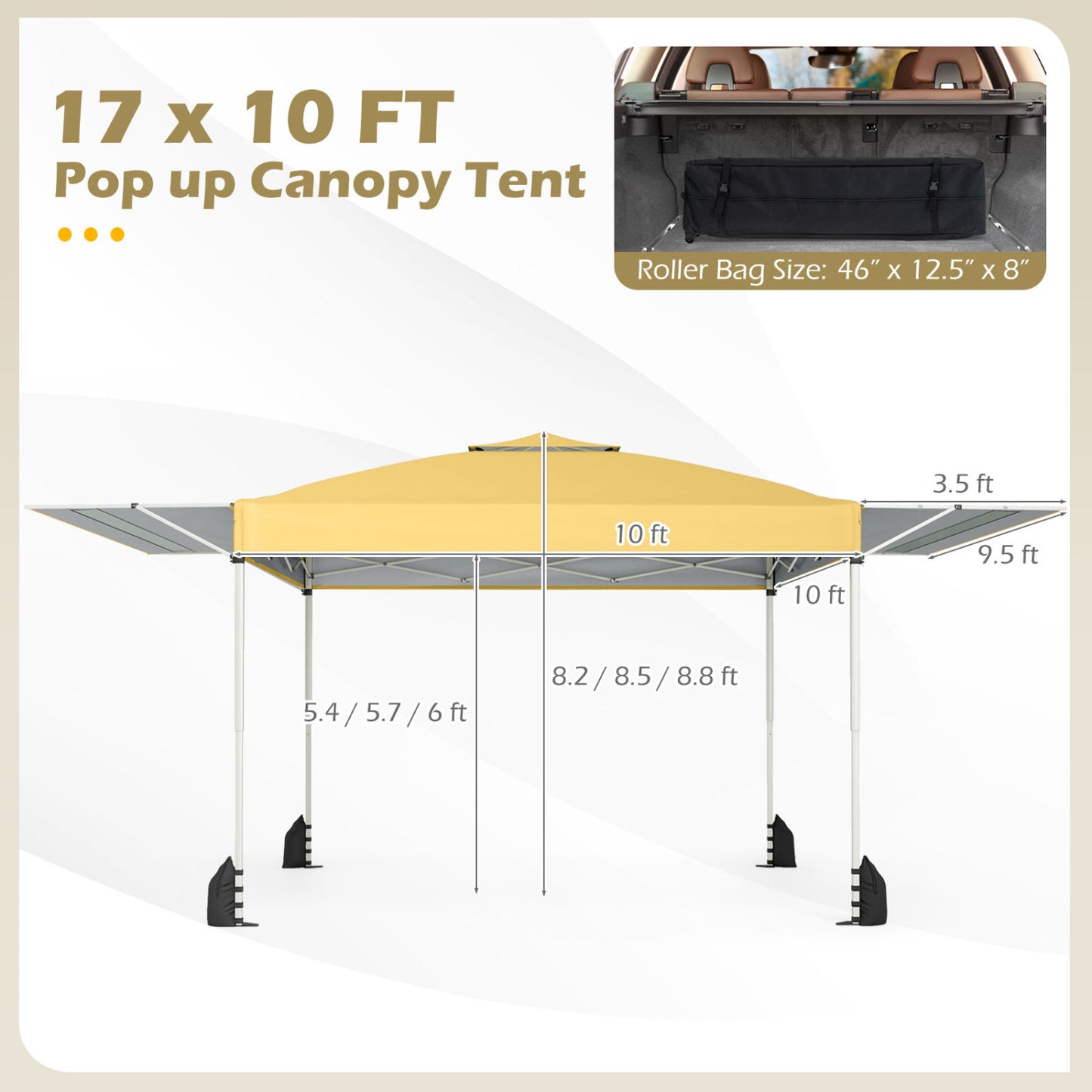 10 x 17 Feet Pop Up Canopy Tent, Dual Adjustable Awnings, Yellow Tents at Gallery Canada