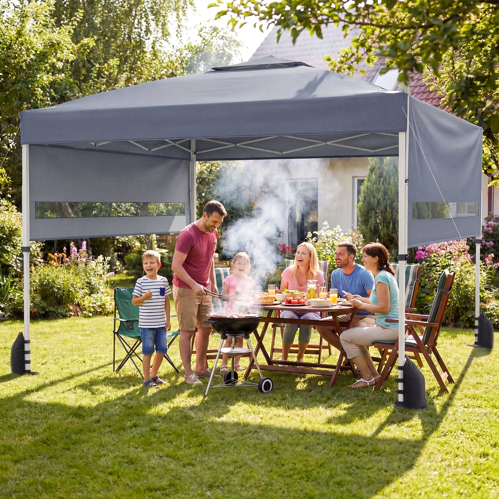 10x17 Feet Pop Up Canopy Tent, Dual Adjustable Awnings, Gray Canopies at Gallery Canada