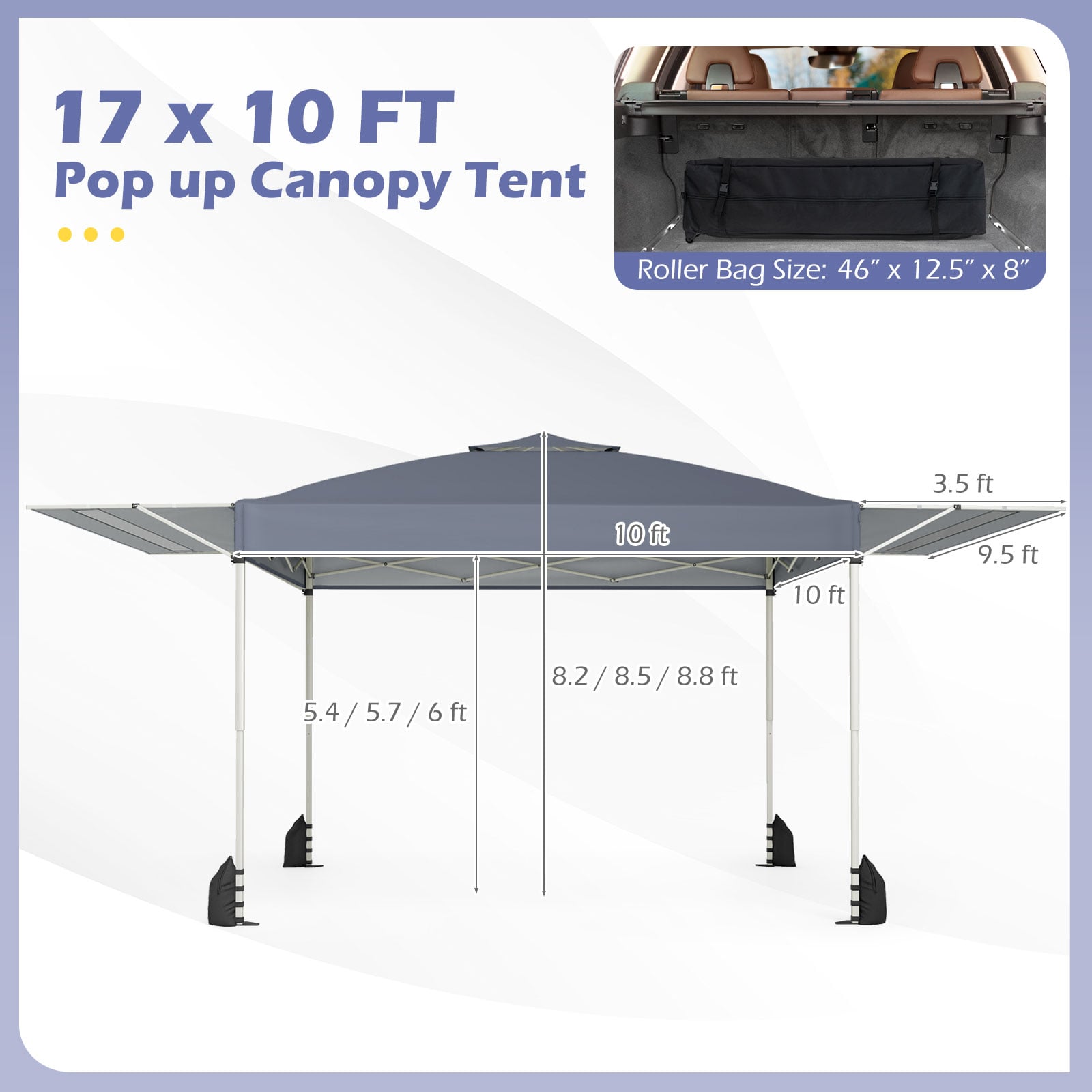 10x17 Feet Pop Up Canopy Tent, Dual Adjustable Awnings, Gray Canopies at Gallery Canada