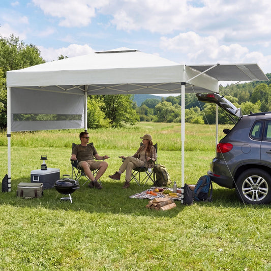 10 x 17 Feet Pop Up Canopy Tent, Dual Adjustable Awnings, White Canopies White at Gallery Canada